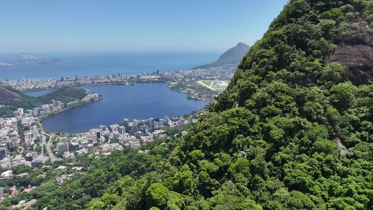 Floresta da Tijuca com a Lagoa Rodrigo de Freitas e o mar ao fundo